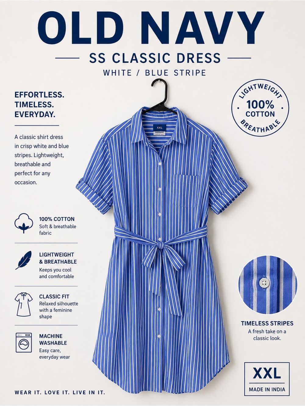 Old Navy Blue and White Striped Shirt Dress